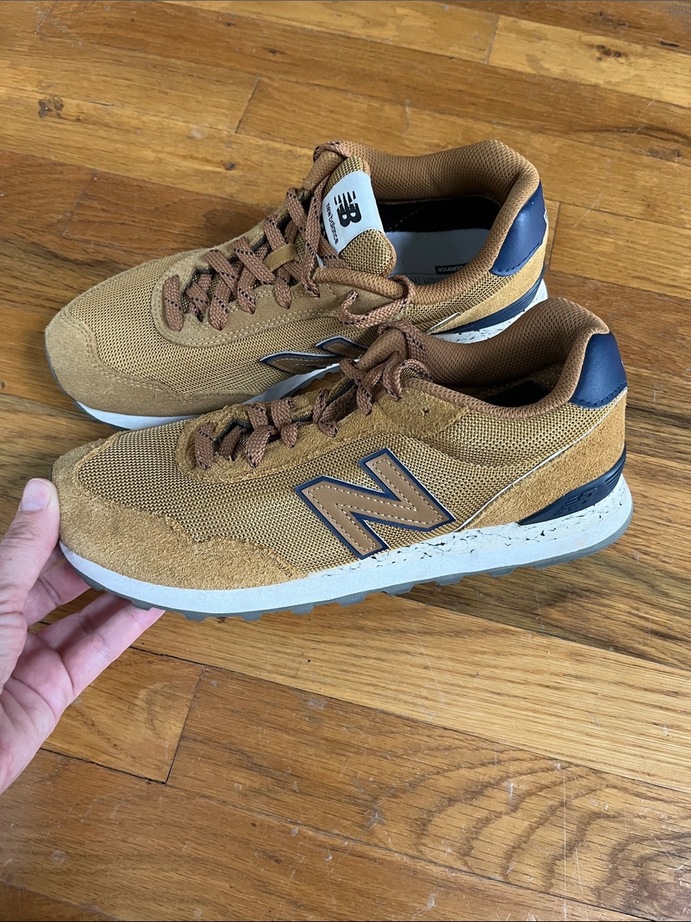 New Balance Men's 515 Sneaker in Mustard Brown with Navy Accents